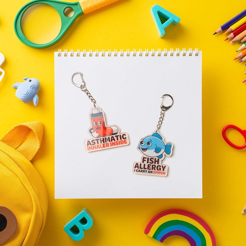 EliteSign Allergy Keychain Set for Kids/Adult – 2Pack with Epipen & Inhaler Inside Tags, Asthmatic, Milk, Nut - Image 3